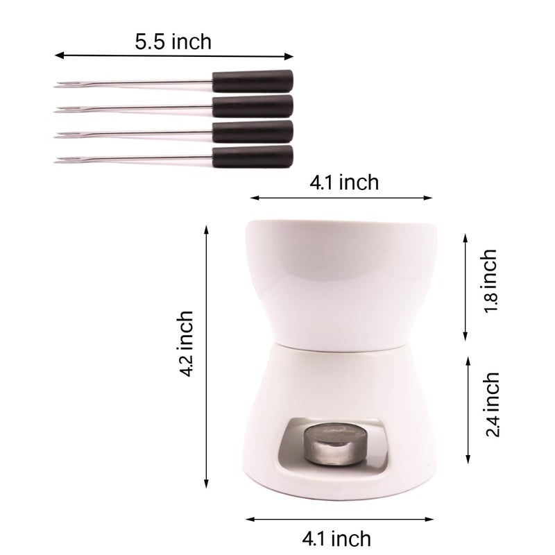 CORJEEJOR Fondue Pot Set with 4 Forks Ceramic Butter Warmer Set Premium Tea Light Porcelain Melting Pot for Chocolate Cheese Caramel - Image 3