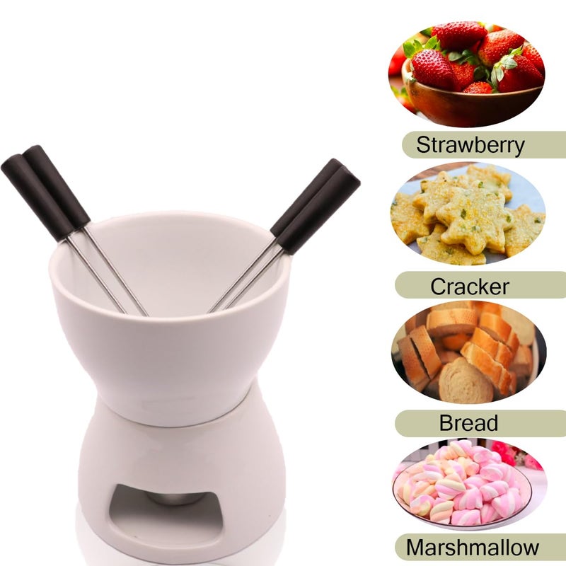 CORJEEJOR Fondue Pot Set with 4 Forks Ceramic Butter Warmer Set Premium Tea Light Porcelain Melting Pot for Chocolate Cheese Caramel - Image 2