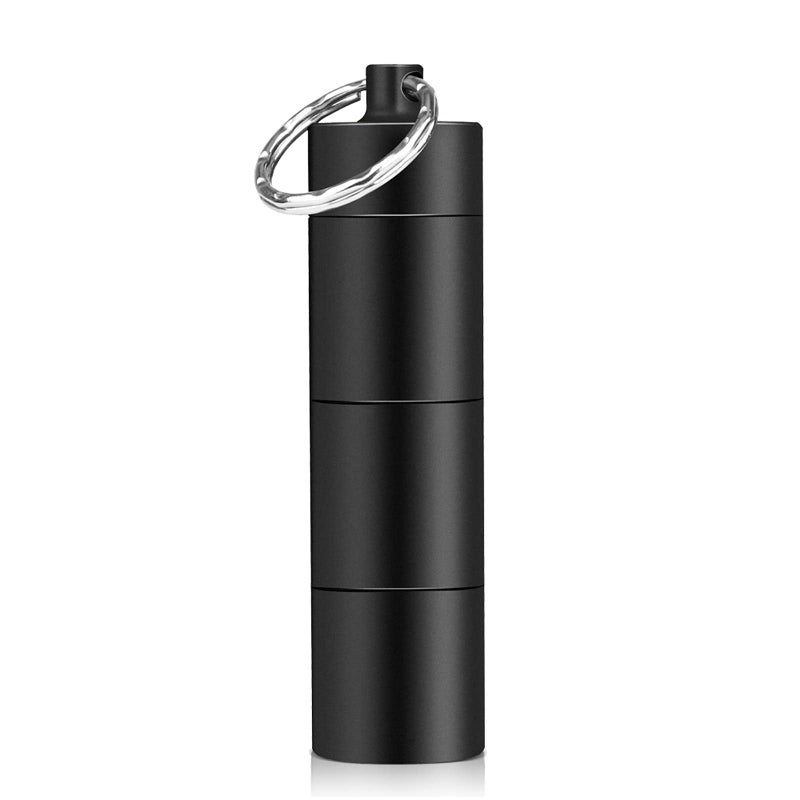 Opret Keychain Pill Holder, 3 Compartments Metal Small Pill Case, Waterproof Portable Travel Pill Box, Pill Container for Purse (Black) - Image 1
