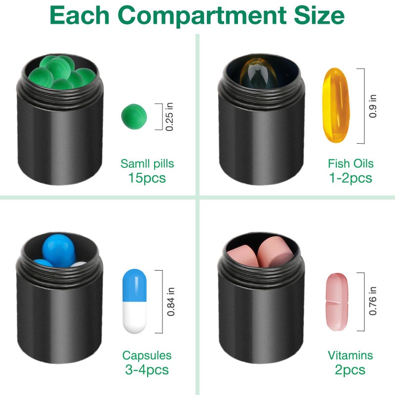 Opret Keychain Pill Holder, 3 Compartments Metal Small Pill Case, Waterproof Portable Travel Pill Box, Pill Container for Purse (Black) - Image 4