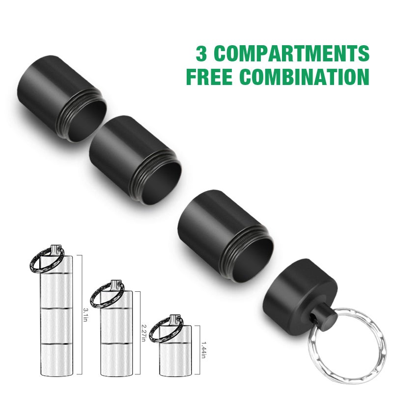 Opret Keychain Pill Holder, 3 Compartments Metal Small Pill Case, Waterproof Portable Travel Pill Box, Pill Container for Purse (Black) - Image 5