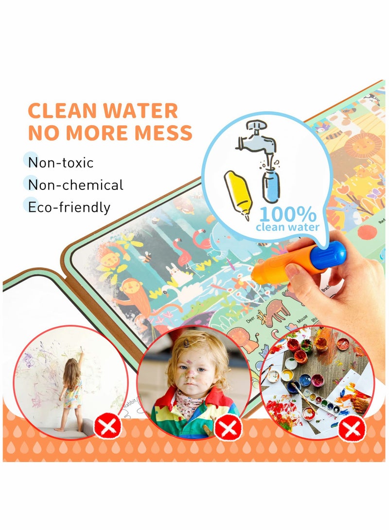 Zikra Water Drawing Books, Reusable Water Reveal Activity Doodle Painting Book, Mess-Free Drawing Pad, Water Pen Coloring Books for Kids - Image 4