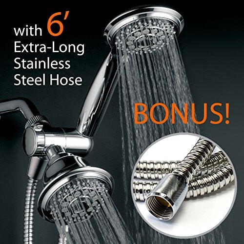 Hotel Spa 4-Inch Twin Shower Head Combo, Chrome, 30-Setting Shower Heads, 6-Foot Stainless Steel Hose, Ultra-Luxury, Showerspa - Image 2