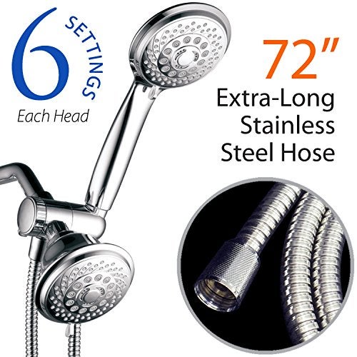 Hotel Spa 4-Inch Twin Shower Head Combo, Chrome, 30-Setting Shower Heads, 6-Foot Stainless Steel Hose, Ultra-Luxury, Showerspa - Image 3