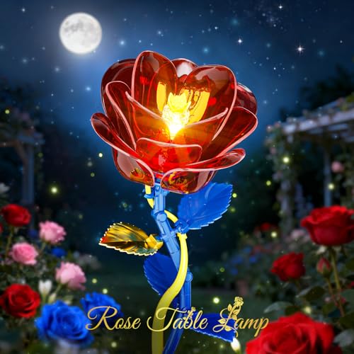 JAKI Rose Table Lamp Building Set with Light Princess Flower Desk Lamp Toy SetFlowers Rose Home Decor Birthday Gifts for Adults Women Boys Girls 812 - Image 5