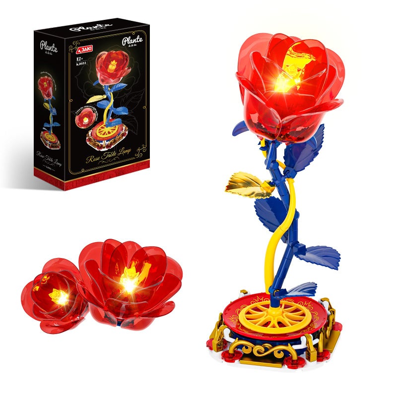 JAKI Rose Table Lamp Building Set with Light Princess Flower Desk Lamp Toy SetFlowers Rose Home Decor Birthday Gifts for Adults Women Boys Girls 812 - Image 3