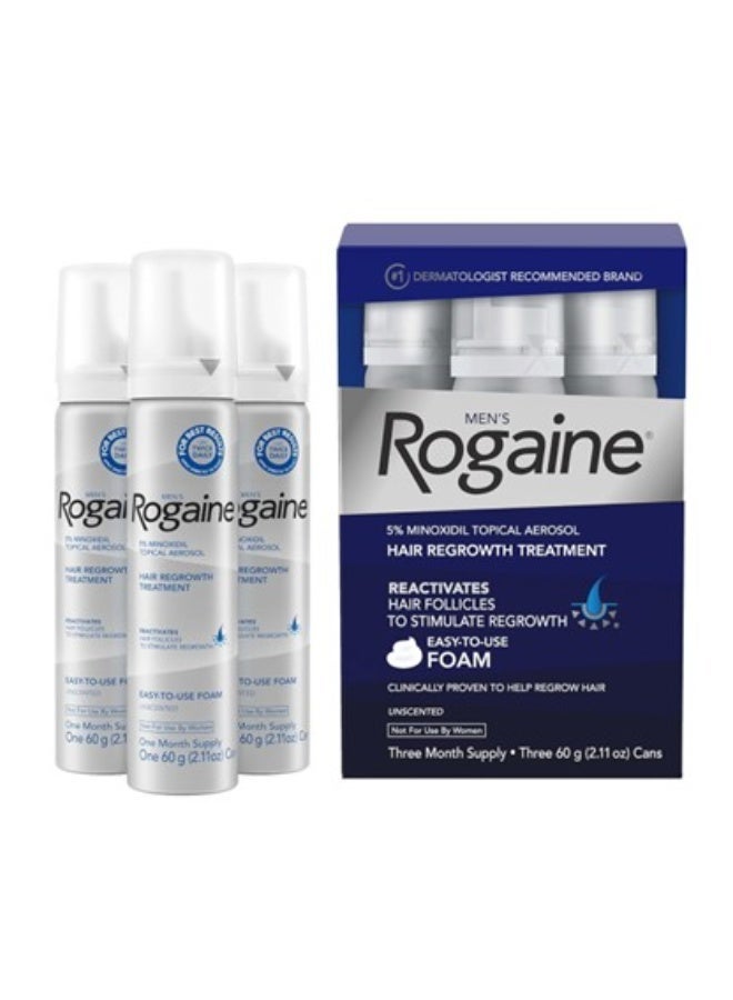 Rogaine Hair Regrowth Foam, Topical Hair Loss Treatment for Men, Regrow Fuller, Thicker Hair, Unscented, Aerosol, 3-Month Supply - Image 1