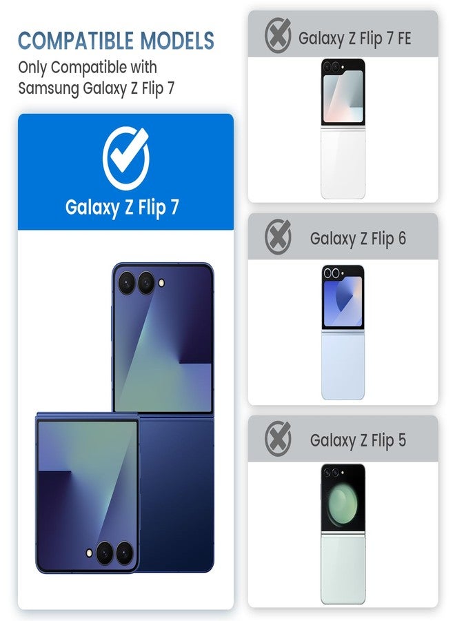Vego for Galaxy Z Flip 7 Case, for Samsung-Flip-7 Case with Hinge Protection & Tempered Glass Screen Protector, Slim Anti-Scratch Protective Support Wireless Charging Cover for Samsung Z Flip 7 - Blue - Image 2