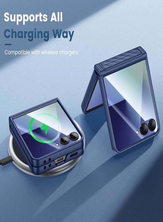 Vego for Galaxy Z Flip 7 Case, for Samsung-Flip-7 Case with Hinge Protection & Tempered Glass Screen Protector, Slim Anti-Scratch Protective Support Wireless Charging Cover for Samsung Z Flip 7 - Blue - Image 3
