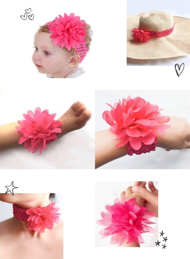 KW Collection Girl Baby Headbands with Chiffon Lotus Flower Elastic Crochet Hair Bands Ankle Wrist Flower Hat Decoration (Band: 1.6"×5.5", with Chiffon Flowe, 18 colors, 1 pcs per color) - Image 4
