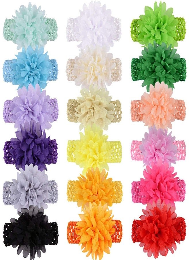 KW Collection Girl Baby Headbands with Chiffon Lotus Flower Elastic Crochet Hair Bands Ankle Wrist Flower Hat Decoration (Band: 1.6"×5.5", with Chiffon Flowe, 18 colors, 1 pcs per color) - Image 2