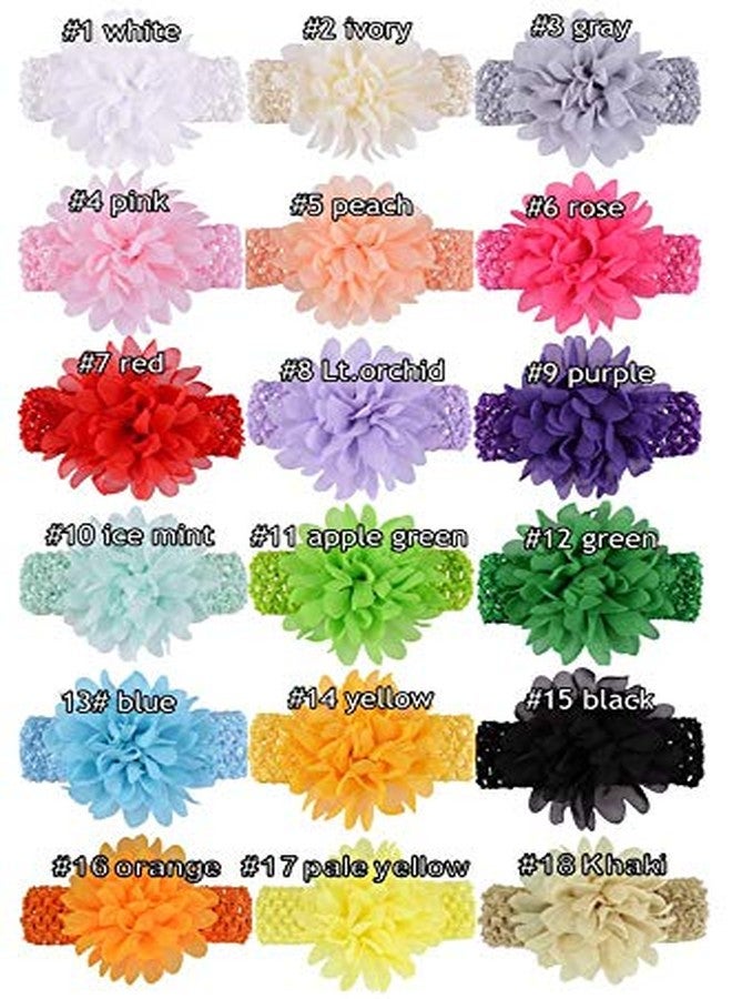 KW Collection Girl Baby Headbands with Chiffon Lotus Flower Elastic Crochet Hair Bands Ankle Wrist Flower Hat Decoration (Band: 1.6"×5.5", with Chiffon Flowe, 18 colors, 1 pcs per color) - Image 3