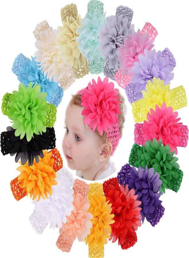 KW Collection Girl Baby Headbands with Chiffon Lotus Flower Elastic Crochet Hair Bands Ankle Wrist Flower Hat Decoration (Band: 1.6"×5.5", with Chiffon Flowe, 18 colors, 1 pcs per color) - Image 1
