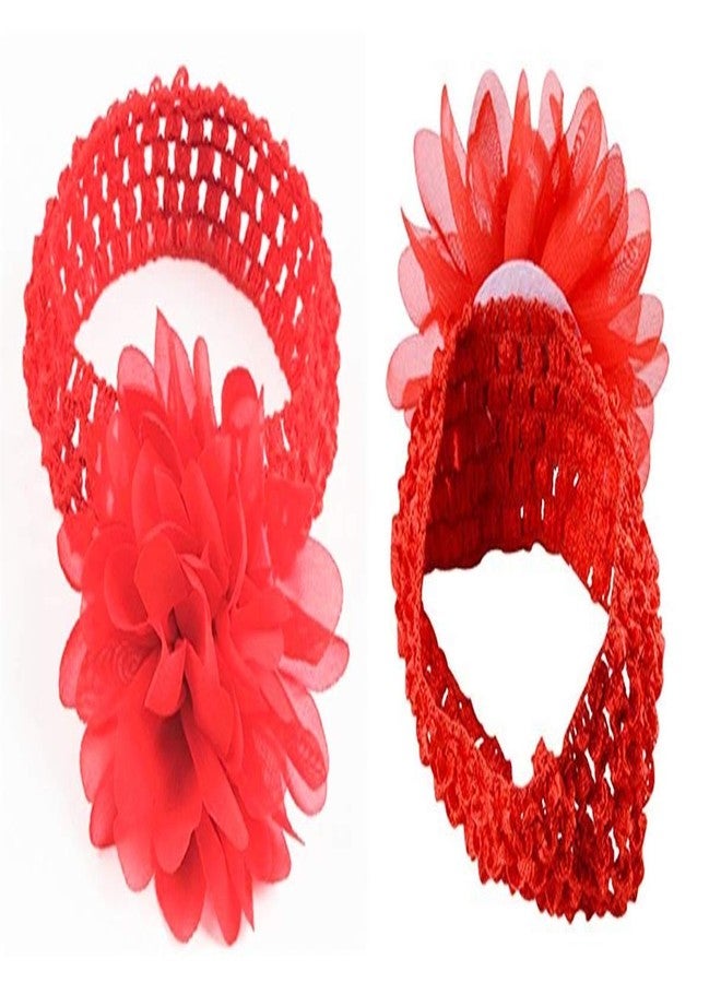 KW Collection Girl Baby Headbands with Chiffon Lotus Flower Elastic Crochet Hair Bands Ankle Wrist Flower Hat Decoration (Band: 1.6"×5.5", with Chiffon Flowe, 18 colors, 1 pcs per color) - Image 5
