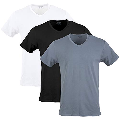 Gildan Men's Cotton Stretch T-Shirts, Multipack, White/Black Soot/Grey Flannel (V-Neck 3-Pack), X-Large - Image 1