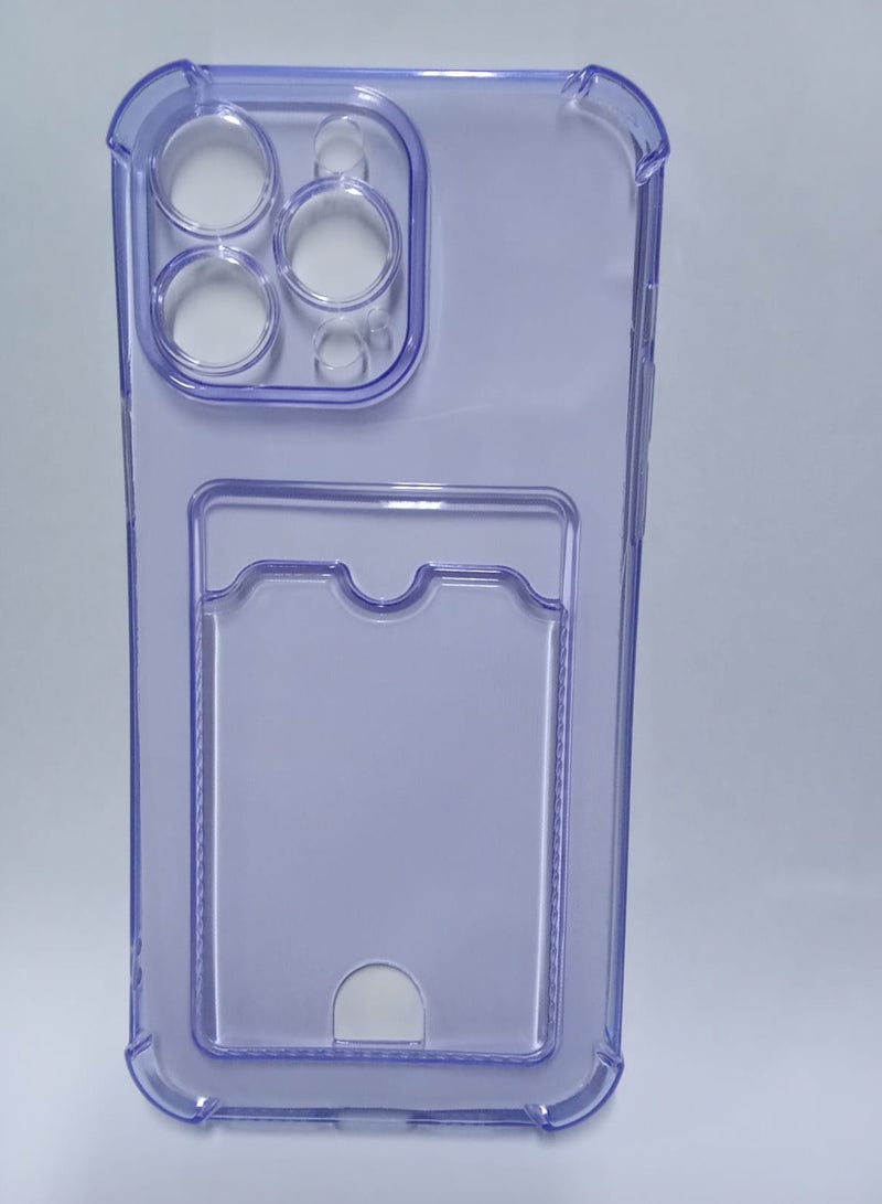 Card Wallet Design Back Cover for 14 Pro Max, Shockproof Polyurethane Flexible Case with Cute Card Holder, purple 
