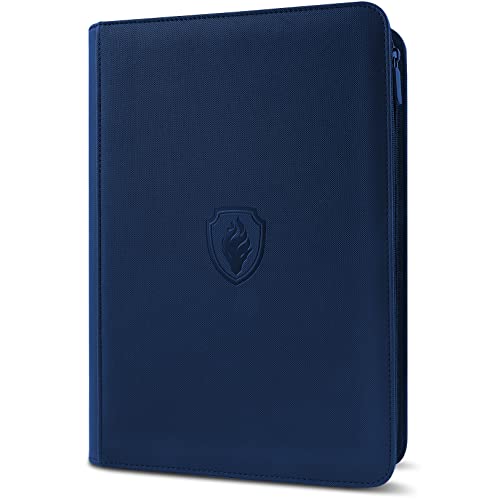 Fabmaker 360 9 Pocket Zipper Binder - Premium PU Cover Zip Binder for Trading Cards, MTG, TCG, Sports Cards, Navy Blue - Image 1