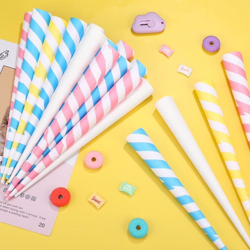 Marspark Cotton Candy Cones Striped White Cotton Candy Sticks Paper Cotton Candy Floss Sugar Cane Sticks Colorful Cotton Candy Cones for Cotton Candy Making Accessories Party Supplies (100) - Image 5