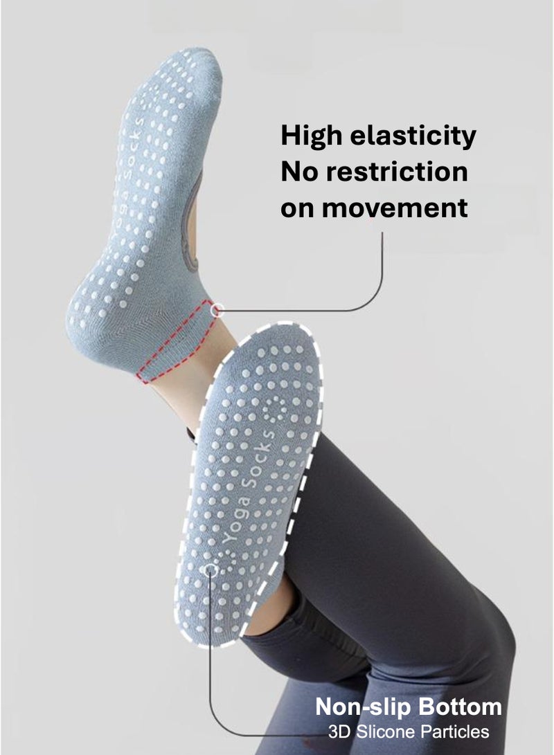 JOYYE 3-Pair Non-slip Yoga Socks, Cotton Pilates Socks, Breathable&Moisture-wicking&Machine-washable, Ideal for Yoga/Pilates/Ballet/Dance/Workout (Blue+Black+Grey) - Image 2