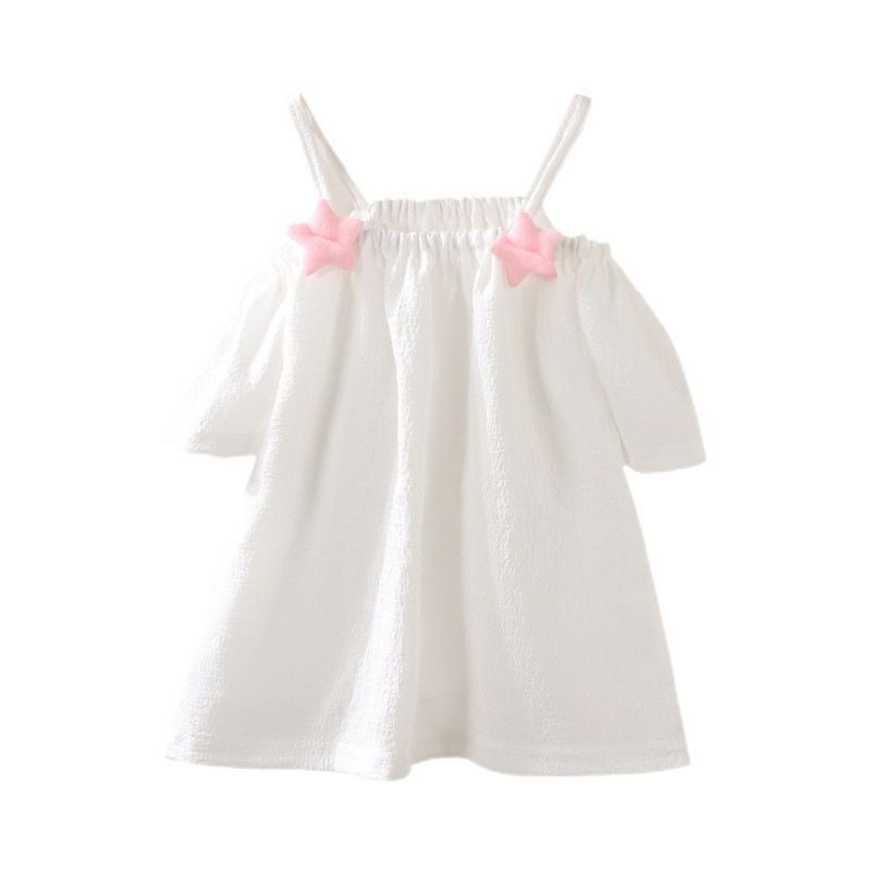 Girls' Short-Sleeved T-Shirt Summer Baby Girls' Off-Shoulder Strap Fashionable Western Style Top For Infants And Children - Image 5