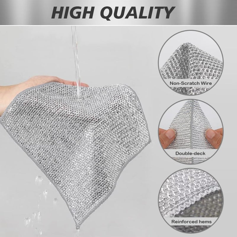 QUMAZZ Wire Dishwashing Rags for Wet and Dry NonScratch Wire Dishcloth Reusable Dishwashing Rags Premium Scrubbing Pads Sponge Clean for Home Kitchen Cooktop Pack of 10 - Image 3
