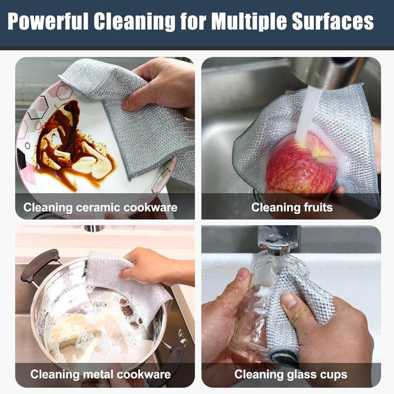 QUMAZZ Wire Dishwashing Rags for Wet and Dry NonScratch Wire Dishcloth Reusable Dishwashing Rags Premium Scrubbing Pads Sponge Clean for Home Kitchen Cooktop Pack of 10 - Image 4