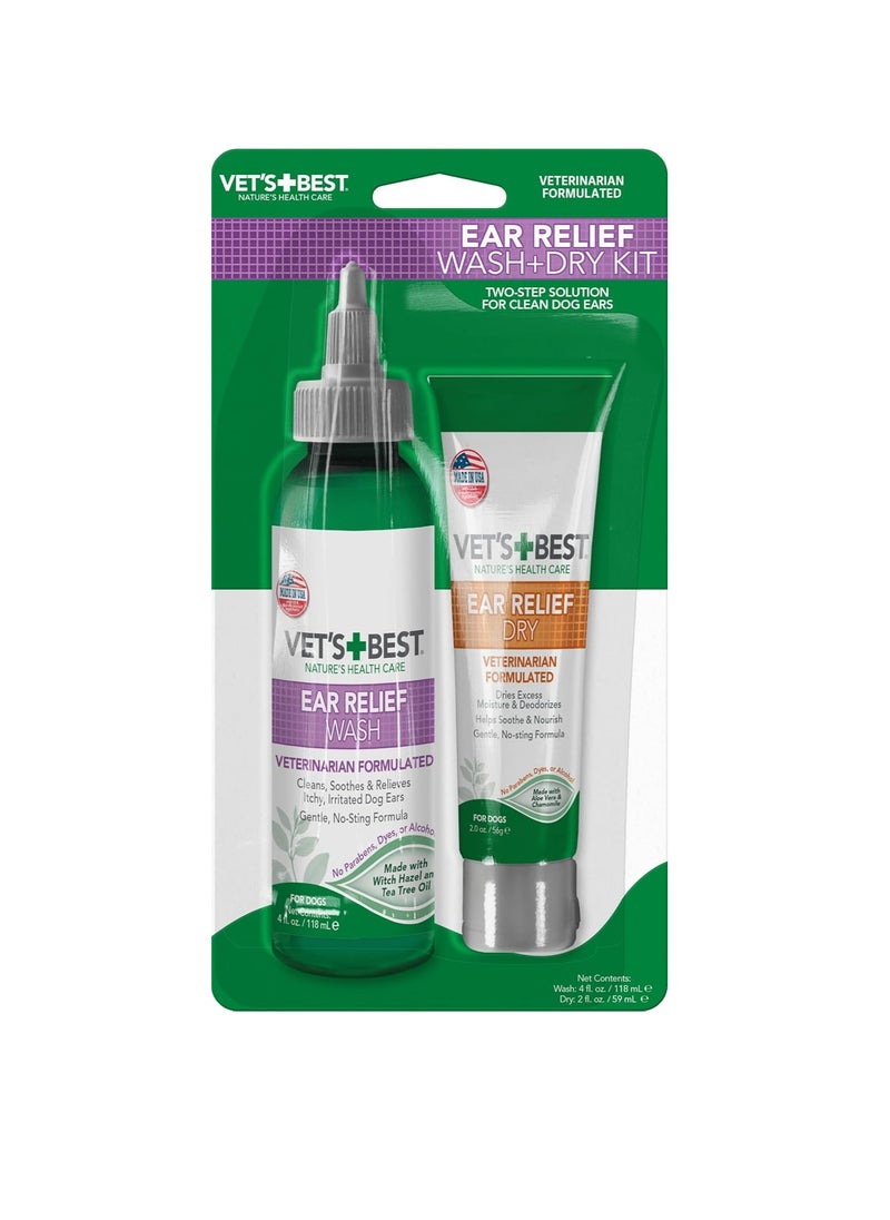 Vet's Best - Dog Ear Cleaner Kit Multi Symptom Ear Relief Wash and Dry Treatment Alcohol free - Image 1
