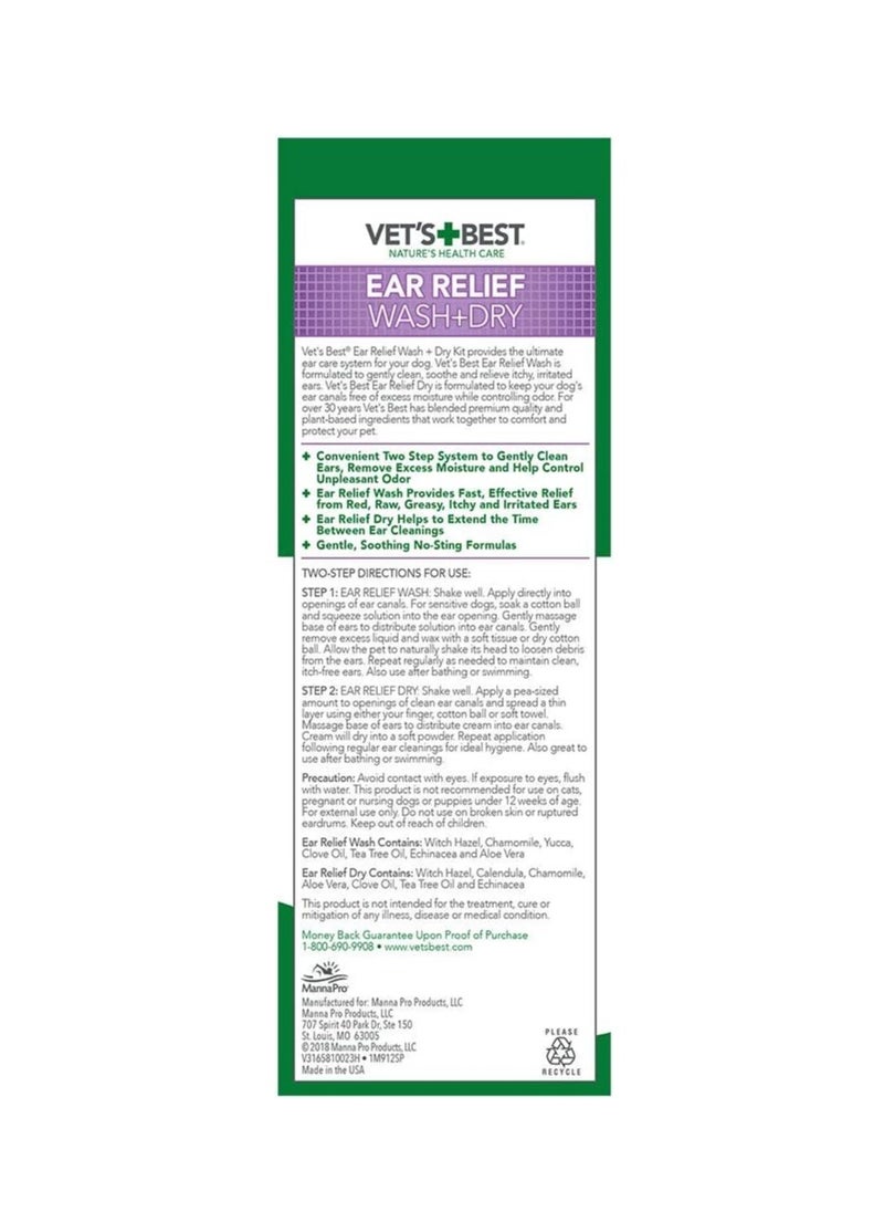 Vet's Best - Dog Ear Cleaner Kit Multi Symptom Ear Relief Wash and Dry Treatment Alcohol free - Image 1