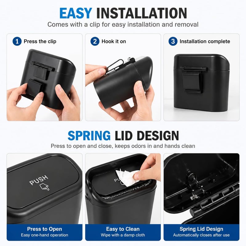 EnthuLove 2 Packs mini Car Trash Can Bin with Lid and 150pcs trash bags,Leakproof Car Vehicle Trash Can Bin,Car Garbage Trash Can Storage for Front Back Seat Accessories for Office Bedroom Home(Black) - Image 5
