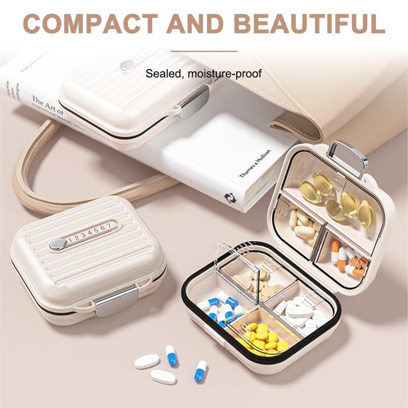 Goffing Travel Pill Organizer Box with Labels, 7 Compartments Portable Mini Pill Case, Daily Medication Organizer Storage Pill Container for Pocket Pharmacy(Pearly White, S) - Image 4