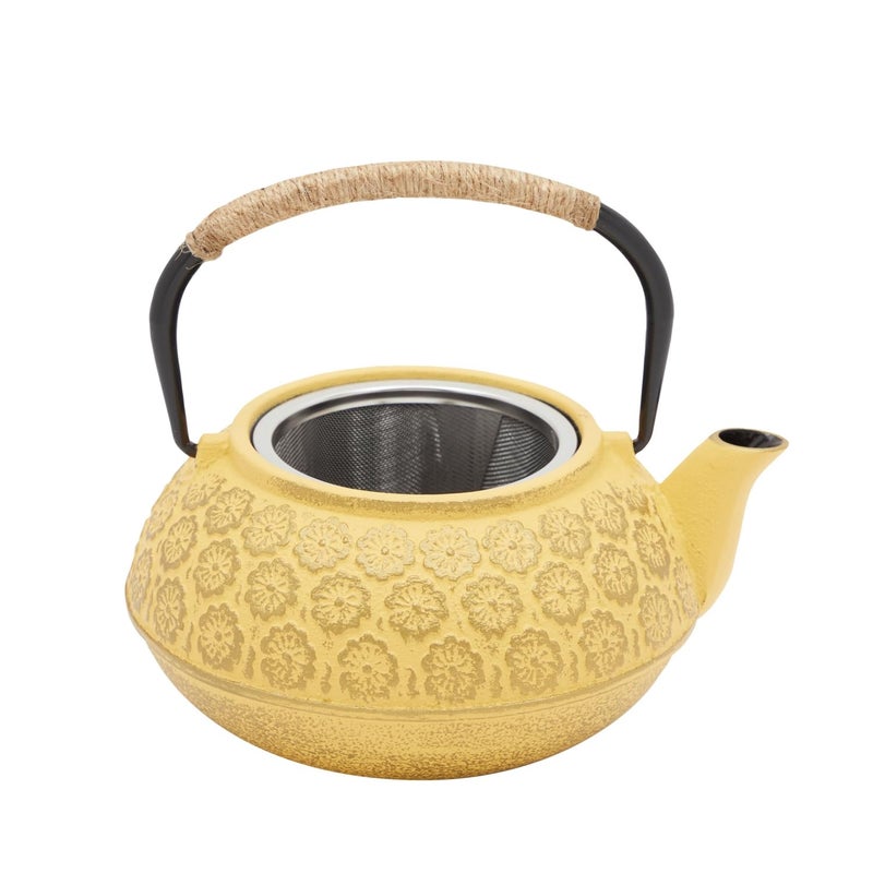 Juvale Japanese Cast Iron Teapot - Stainless-Steel Infuser & Loose Leaf Tea Pot - Superior Heat Retention Cast Iron Kettle - Elegant Floral Trivet For Home Tea Set - 800 ml, Yellow - Image 4