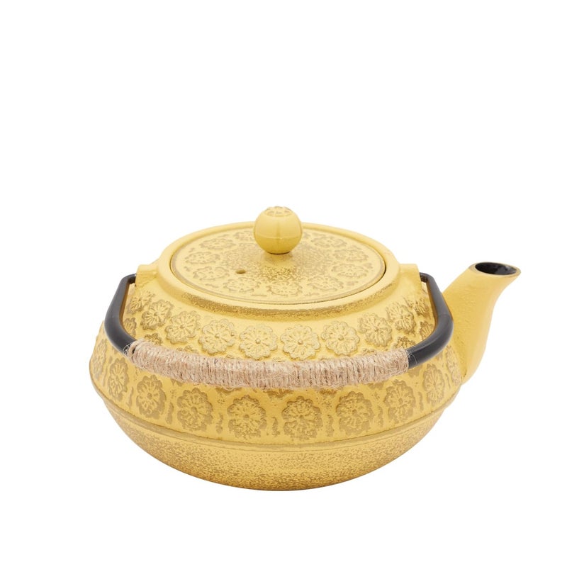 Juvale Japanese Cast Iron Teapot - Stainless-Steel Infuser & Loose Leaf Tea Pot - Superior Heat Retention Cast Iron Kettle - Elegant Floral Trivet For Home Tea Set - 800 ml, Yellow - Image 5