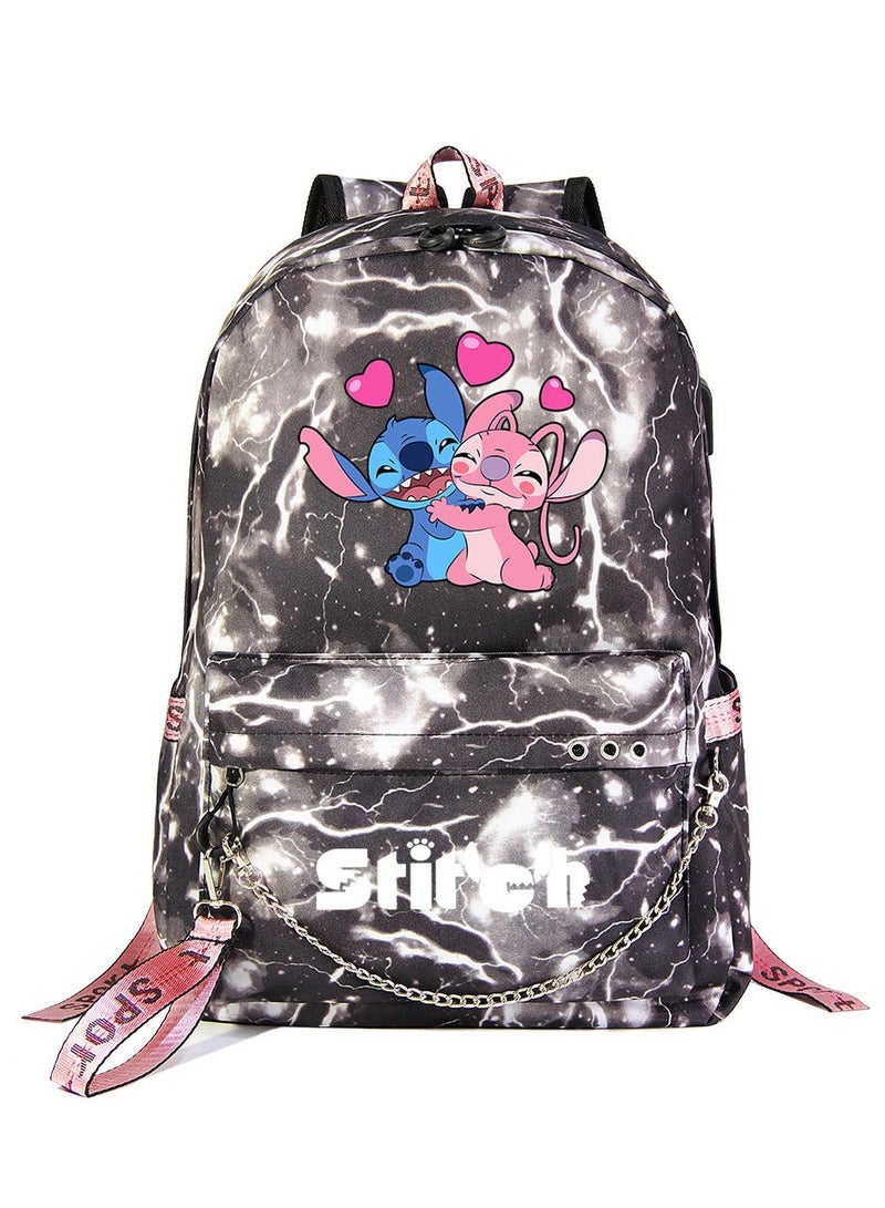 ستيتش حقيبة ظهر كاجوال بحزام منسوج للشباب مطبوعة بغرزة