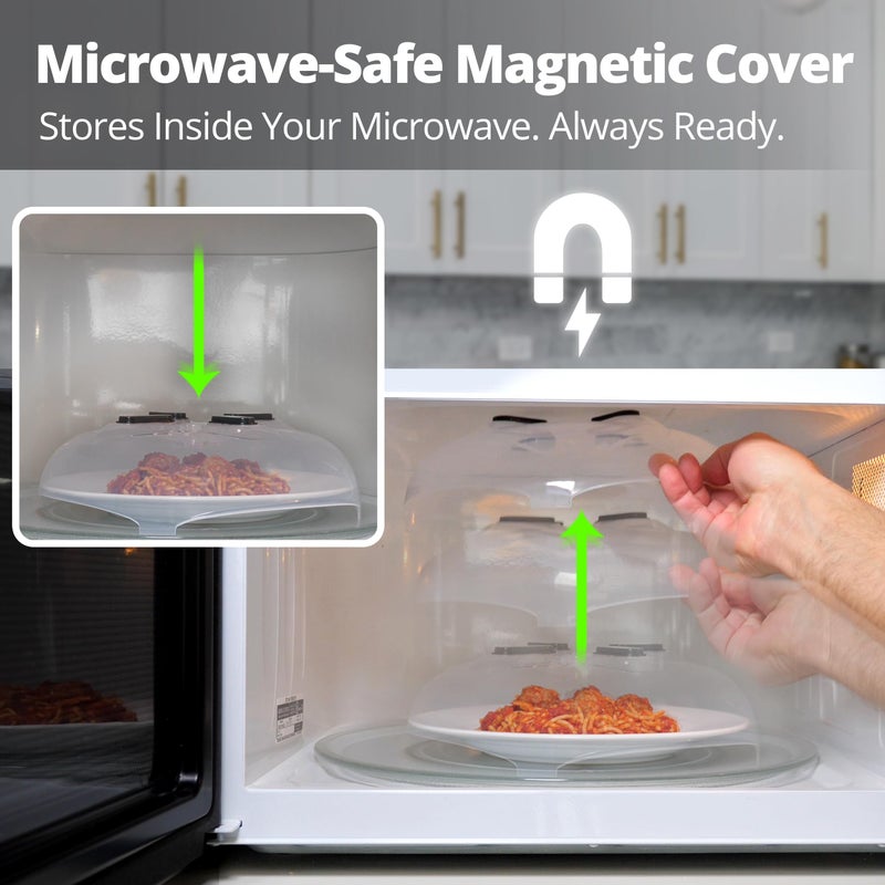 HOVER COVER Magnetic Microwave Splatter Cover, Clear Microwave Cover for Food - Vented & Magnetic, 12-inch, Food Grade Plate Cover, BPA Free - Black - Image 2