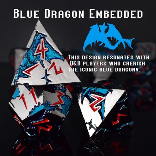 Rule Dice DD Dice 7 Die Metal DND Dice Set Weighted Metallic Dungeons and Dragons Dice Set Large Polyhedral D and D Dice Sets Cool MTG RPG Dice DND with Gifts Case for Role Playing Black Red - Image 5