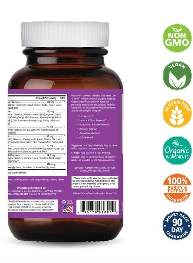 PURE ESSENCE LABS One N Only Multivitamin for Women, Natural One a Day Herbal Supplement with Vitamin D3, B12, and Biotin with Whole Foods, 90 Tablets - Image 2