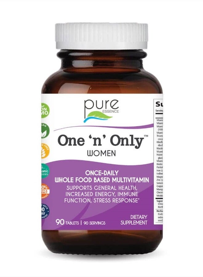 PURE ESSENCE LABS One N Only Multivitamin for Women, Natural One a Day Herbal Supplement with Vitamin D3, B12, and Biotin with Whole Foods, 90 Tablets - Image 1