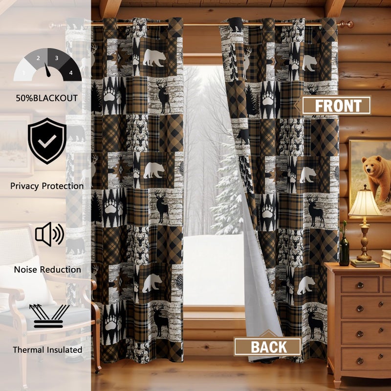 Tritard Brown Rustic Cabin Curtains 2 Panels Country Style Curtain 50% Light Blocking Darkening Grommet Window Treatments Farmhouse Patchwork Plaid Drapes Decorative for Living Room Bedroom, 52x84 inches - Image 4