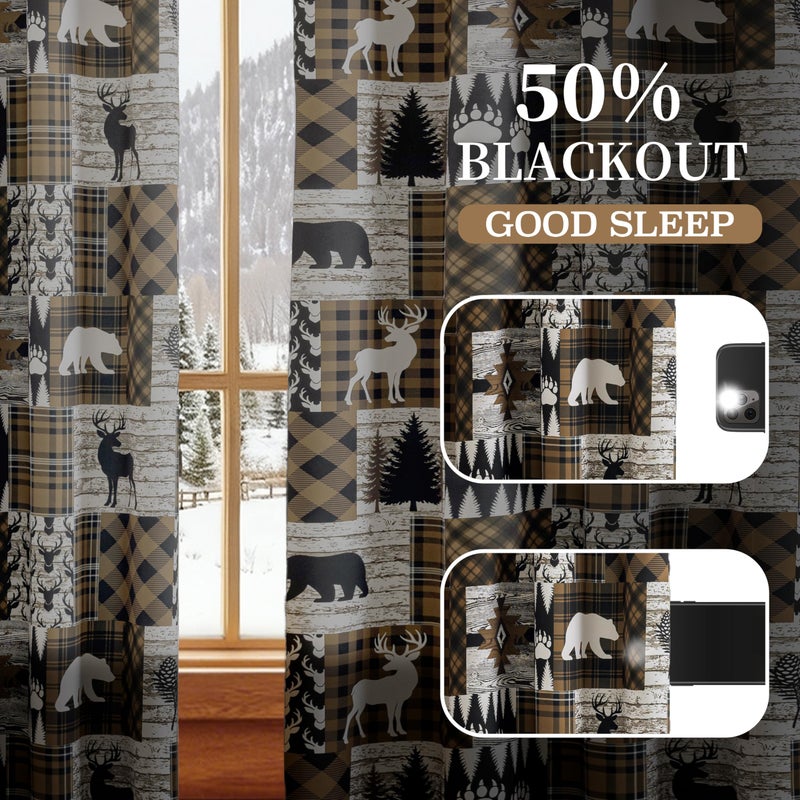 Tritard Brown Rustic Cabin Curtains 2 Panels Country Style Curtain 50% Light Blocking Darkening Grommet Window Treatments Farmhouse Patchwork Plaid Drapes Decorative for Living Room Bedroom, 52x84 inches - Image 3