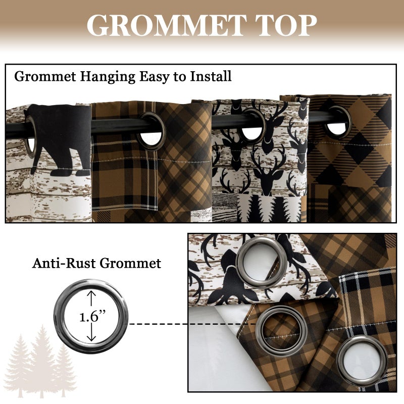 Tritard Brown Rustic Cabin Curtains 2 Panels Country Style Curtain 50% Light Blocking Darkening Grommet Window Treatments Farmhouse Patchwork Plaid Drapes Decorative for Living Room Bedroom, 52x84 inches - Image 5