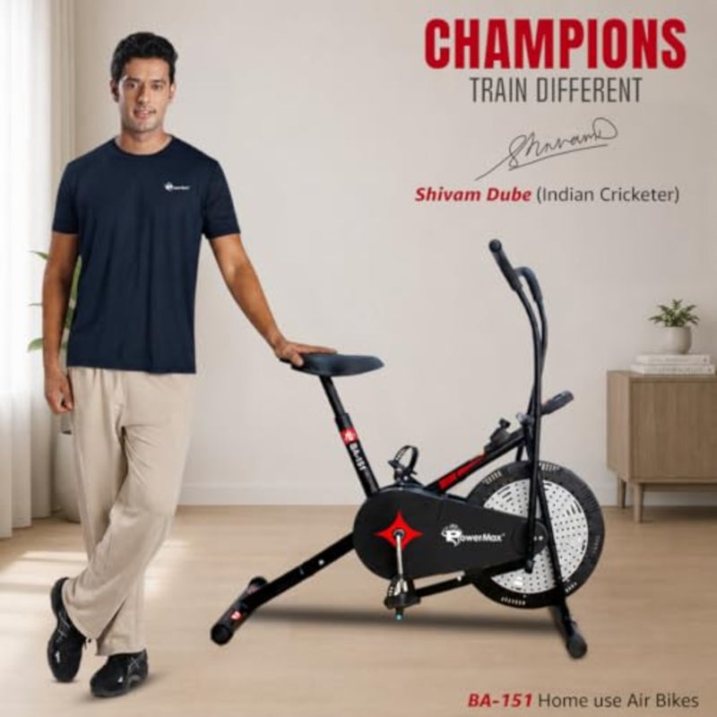 Air Bike with 1.5kg Fly Wheel, Moving Handles, Adjustable Seat Home Gym Exercise Cycle for 120kg Max User V-Belt Drive, Non-Slip Pedals LCD Display - Image 2