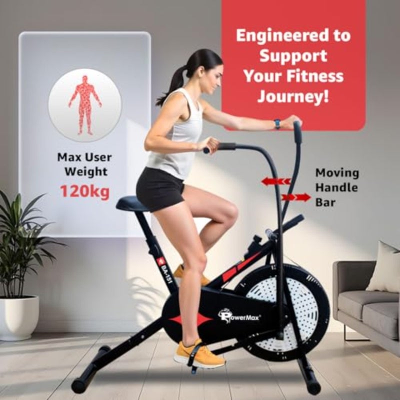 Air Bike with 1.5kg Fly Wheel, Moving Handles, Adjustable Seat Home Gym Exercise Cycle for 120kg Max User V-Belt Drive, Non-Slip Pedals LCD Display - Image 4