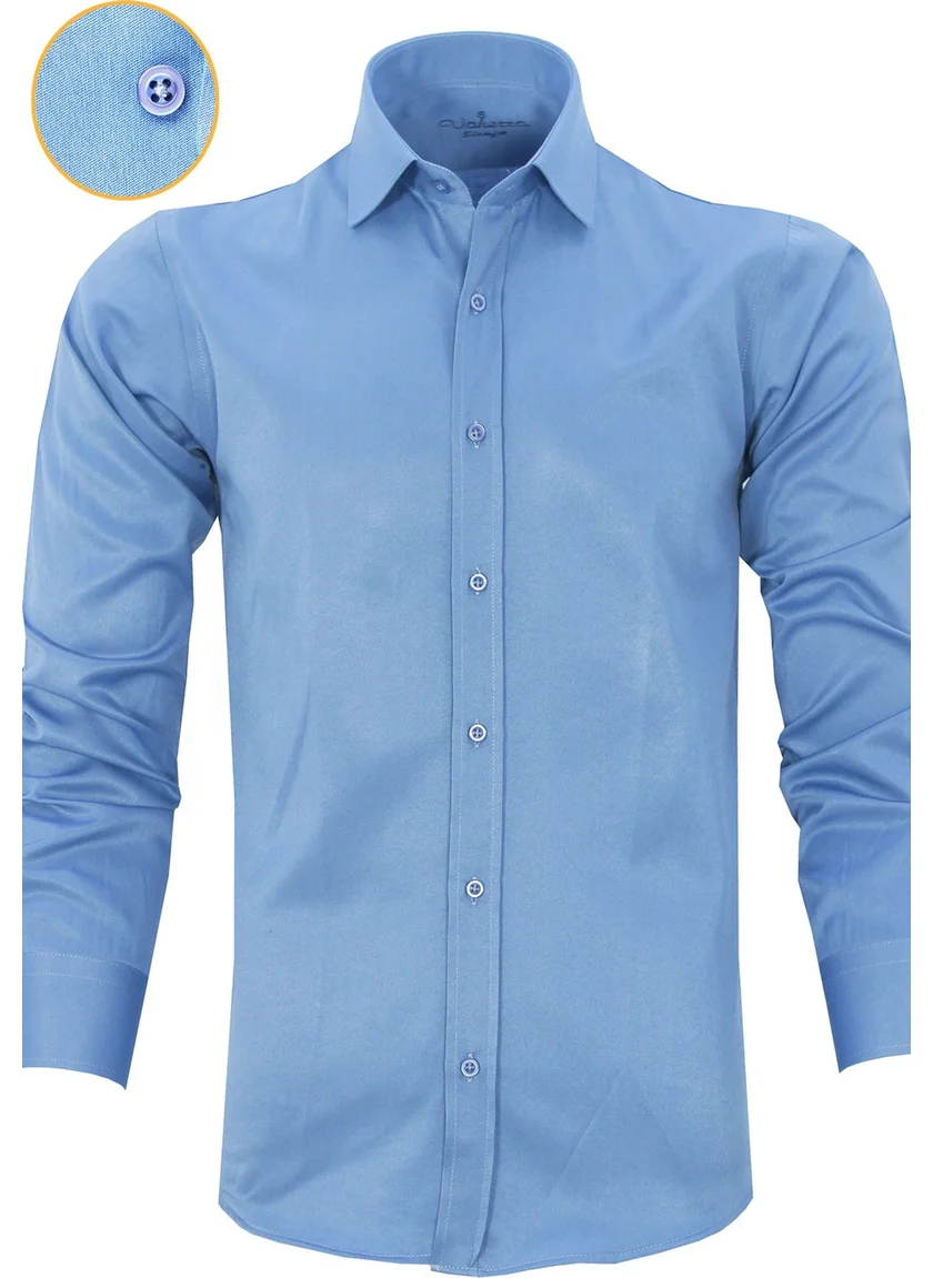 Varetta Indigo Long Sleeve Plain Cotton Slim Fit Men's Shirt