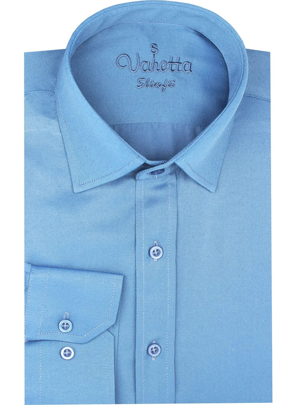 Varetta Indigo Long Sleeve Plain Cotton Slim Fit Men's Shirt