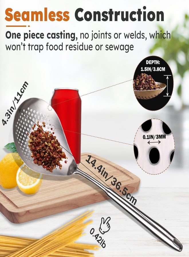 Marte Skimmer Slotted Spoon - 16.5in Small 304 Stainless Steel Pasta Spider Strainer Skimmer Ladle for Cooking and Frying - Metal Scoop Colander Strainer with Comfort Handle for Kitchen Draining - Image 2