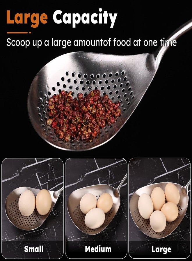 Marte Skimmer Slotted Spoon - 16.5in Small 304 Stainless Steel Pasta Spider Strainer Skimmer Ladle for Cooking and Frying - Metal Scoop Colander Strainer with Comfort Handle for Kitchen Draining - Image 5