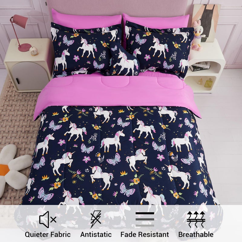 Mooreeke Kids Comforter Bed Set Twin Size for Girls, 6 Pieces Bed in a Bag with Shams, Sheet Set, Purple Pink Unicorn Twin Soft Microfiber Kids Comforter Bedding Set - Image 3