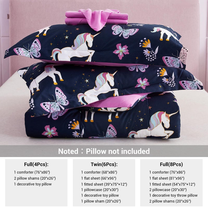 Mooreeke Kids Comforter Bed Set Twin Size for Girls, 6 Pieces Bed in a Bag with Shams, Sheet Set, Purple Pink Unicorn Twin Soft Microfiber Kids Comforter Bedding Set - Image 5