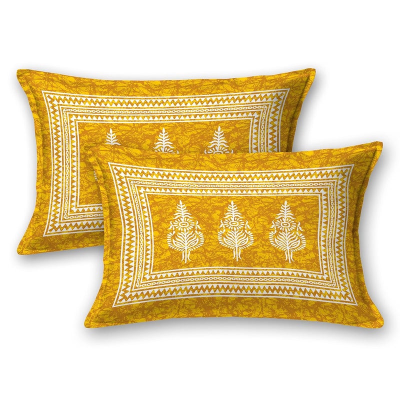 SheetKart Motif Floral 144 TC 100 Cotton Double Bedsheet Jaipuri Printed Bed Cover with 2 Pillow Covers Summer Yellow - Image 4