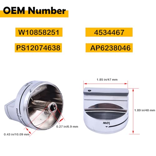 ELSOON 5PCS W10858251 AP6238046 4534467 PS12074638 Oven Range Burner Knob Compatible with Whirlpool Maytag Gas Stove knobs - Image 3